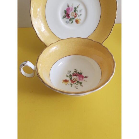 Royal Cauldon England Bone china wide mouth tea cup and saucer  Yellow, Floral - Picture 2 of 13